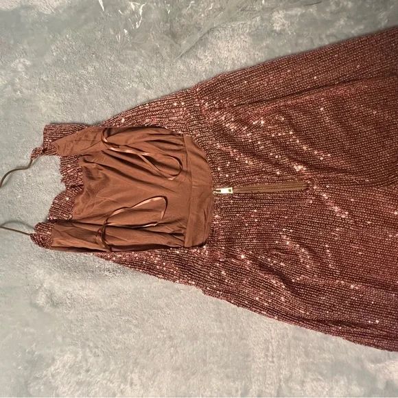 12th Tribe Rose Gold Sequin Jumpsuit - Picture 4 of 5